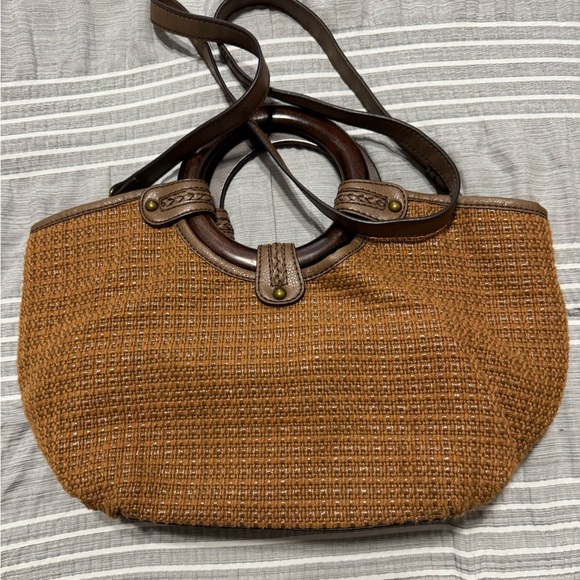 Fossil Handbags - Fossil Tan Woven Purse with Wooden Handles